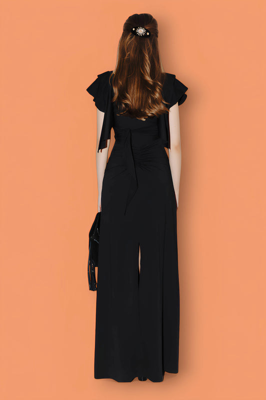 CONCETTA SLEEVED WRAP DRESS BLACK