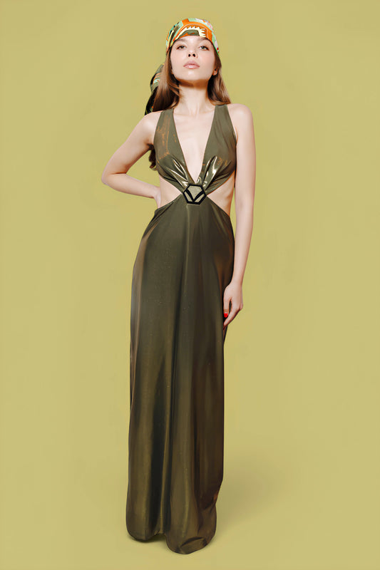 LOGO LONG DRESS GOLD