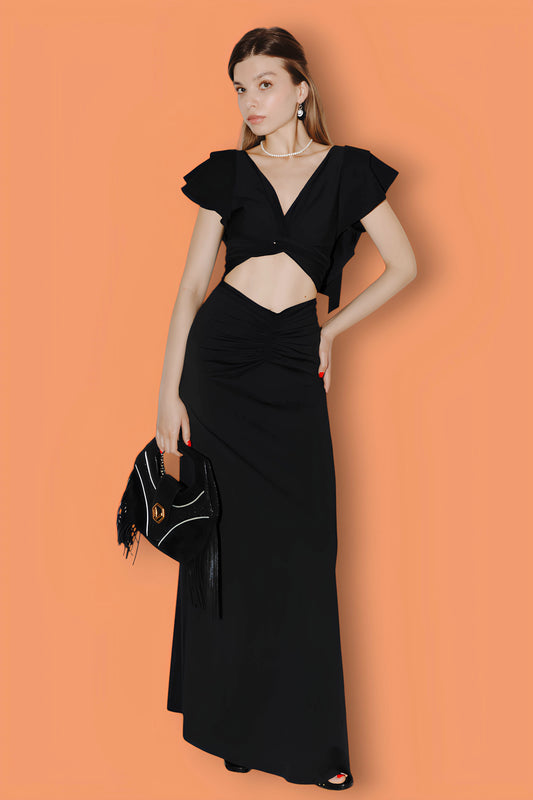 CONCETTA SLEEVED WRAP DRESS BLACK