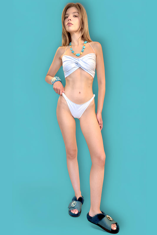FASCIA NODO AND ELASTIC SLIP BIKINI WHITE SHIMMER